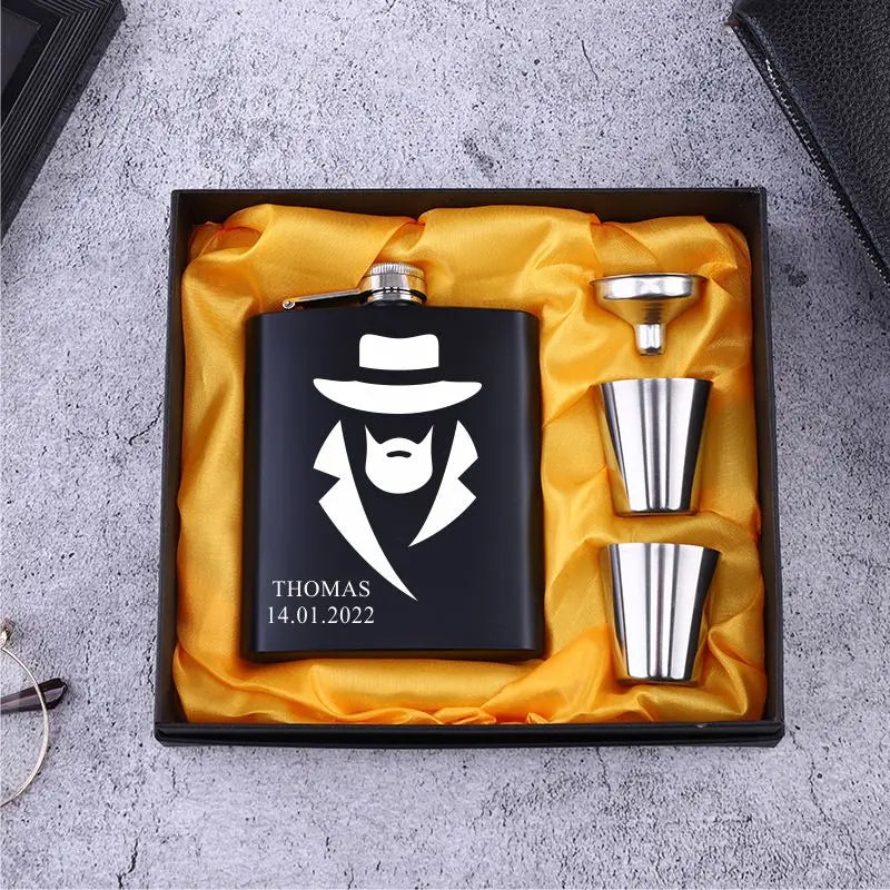 Personalized 6oz Stainless Steel Hip Flask – Engraved Gift for Best Man, Groom, Wedding with Custom Logo & Gift Box