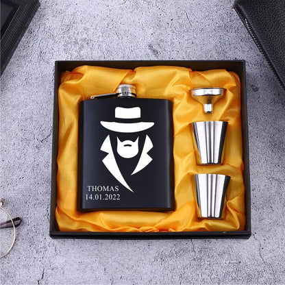 Personalized 6oz Stainless Steel Hip Flask – Engraved Gift for Best Man, Groom, Wedding with Custom Logo & Gift Box