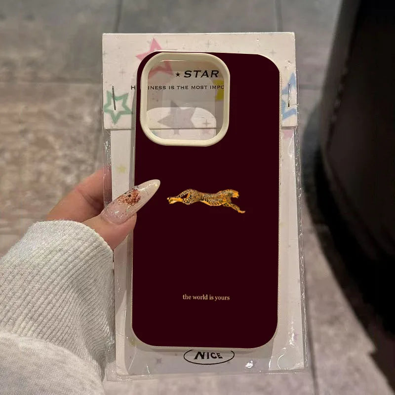 Leopard Running Pattern iPhone Case - Minimalist Trendy Shockproof Cover for Pro Max Plus Models