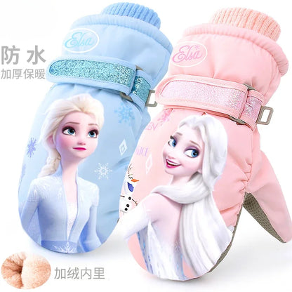 Hasbro Princess Elsa Kids Ski Gloves – Cute Waterproof & Warm Velvet Winter Gloves for Girls