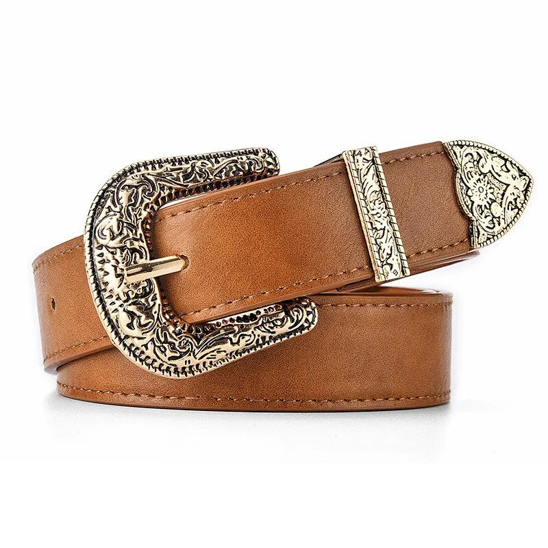 Vintage Carved Needle Buckle Belt — PU Leather Punk Hip Hop Rock Style Unisex Jeans Belt, Y2K Fashion Accessory