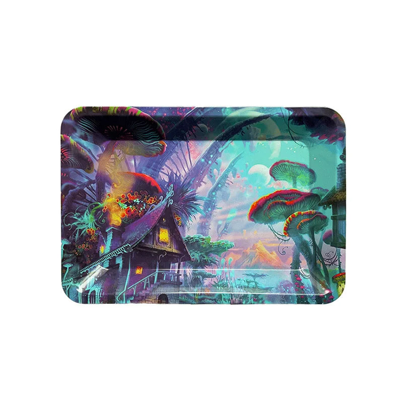 Metal Tobacco Storage Tray - Rolling Accessories Organizer with Decorative Patterns