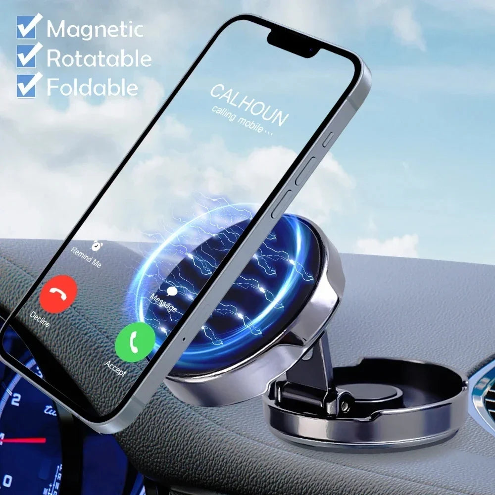 720° Foldable Magnetic Car Phone Holder – Strong Magnetic Round Mount for Universal Smartphones