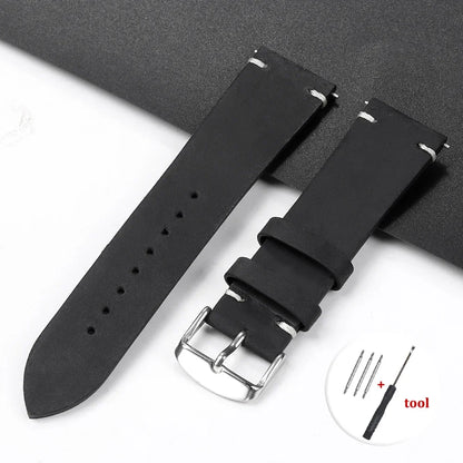 Calfskin Genuine Leather Watch Band – Black, Blue & Dark Brown Straps for Smartwatches, 18mm-24mm Accessories