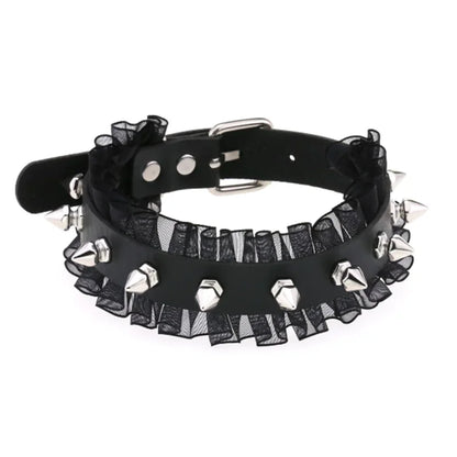 Harajuku Gothic Spike Rivet Star Choker Necklace – Black Bowknot PU Lace Leather Y2K Hip Hop Rock Jewelry for Girls