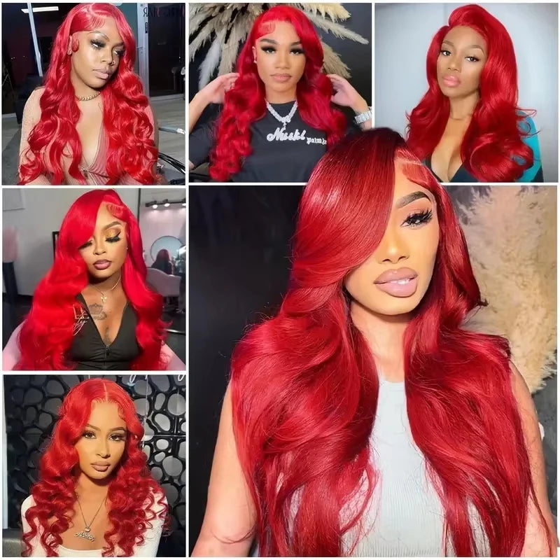 30 Inch Hot Red Body Wave Wig – 13x4 Lace Front, Pre-Plucked Brazilian Human Hair, HD Transparent 13x6 Lace Frontal Wig
