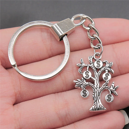 New Fashion Men 30mm Metal Alloy Keychain with Vintage Heart, Flower, Rose, Sunflower & Tree Pendant DIY Keyring Holder Chain Accessory