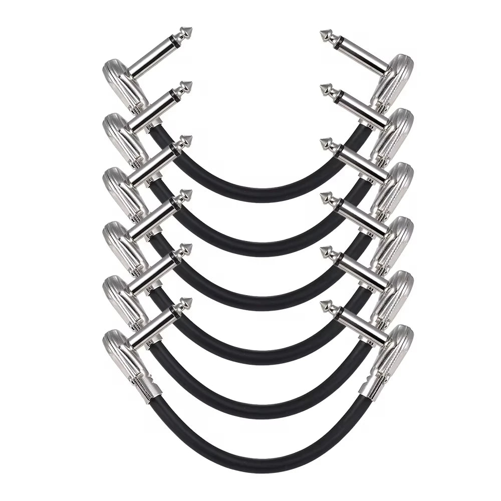 Miwayer 6-Pack 6-Inch Guitar Effect Pedal Patch Cables - 1/4" Silver Right-Angle Plug, Black PVC Jacket