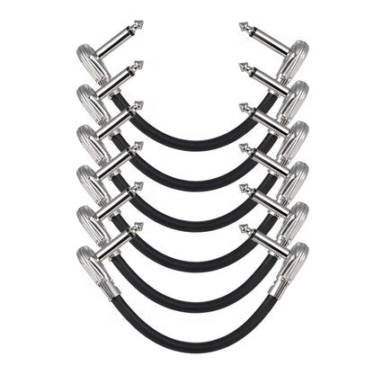 Miwayer 6-Pack 6-Inch Guitar Effect Pedal Patch Cables - 1/4" Silver Right-Angle Plug, Black PVC Jacket