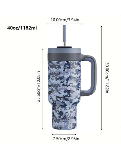 Powcan 40oz Stainless Steel Tumbler with Handle & Straw – Camouflage Prints, Leak-Proof Vacuum Travel Mug for Outdoors