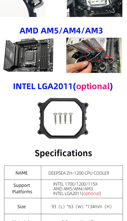 METALFISH ZH1200 CPU Cooler — 2 Heatpipe ARGB Radiator with 4-Pin PWM Silent Fan for Intel LGA 1700/1200/115X/1366/2011 & AMD AM5/AM4/AM3
