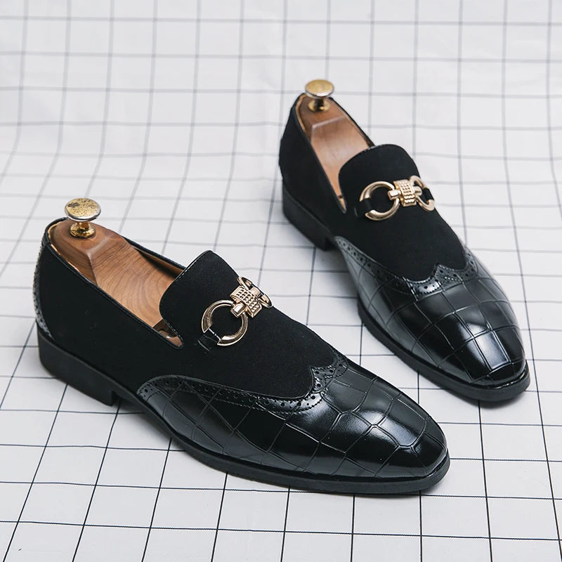 Autumn Green Nubuck Leather Loafers for Men - Slip-On Pointed Toe Casual Shoes with Thick Sole and Luxury Fashion Style