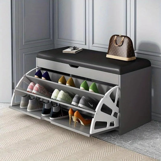 Entryway Shoe Bench with 3-Tier Rack – Wooden Sitting Stool & Multi-Function Shoe Storage Organizer