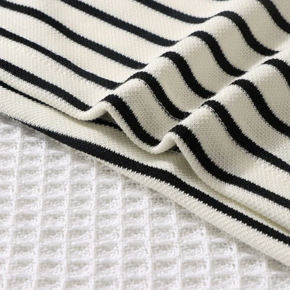2PCS Kids Summer Outfit – Cotton Short Sleeve Tee & Shorts Set for Boys, Black & White Stripe