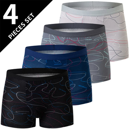 4-Piece Men's Fashion Boxer Shorts – European & American Size, Comfortable & Breathable Plus Size with Elastic Waist