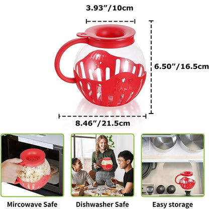 LMETJMA 2.25QT Microwave Glass Popcorn Popper with Silicone Lid - Temperature Safe JT186 Microwave Popcorn Maker