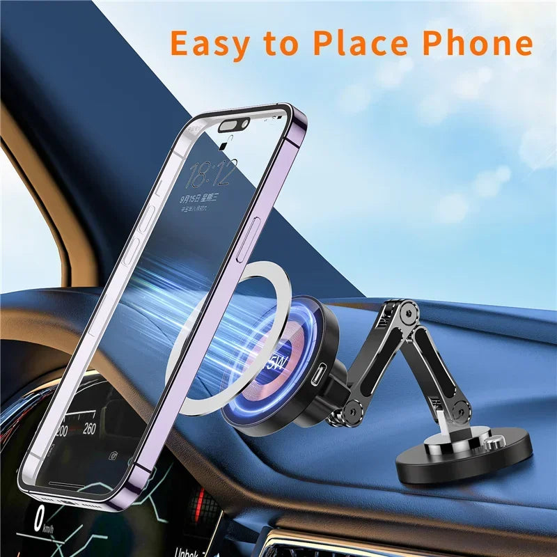 Magnetic Wireless Car Charger Stand – Fast Charging Mount & Phone Holder for MagSafe iPhone 15/14/13/12 Series
