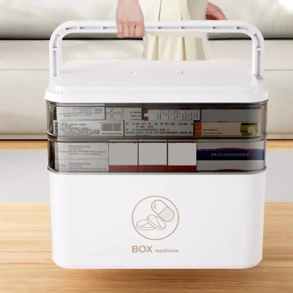 Portable Large Capacity Medicine Box – Home First Aid Kit with Multi-Layer Drug Storage for Family Emergencies