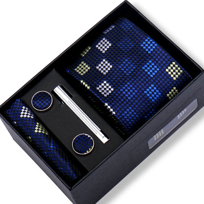 Men’s Green Business Tie Set - Premium Necktie with Hanky, Cufflinks & Tie Clip Gift Box for Wedding Formal Wear