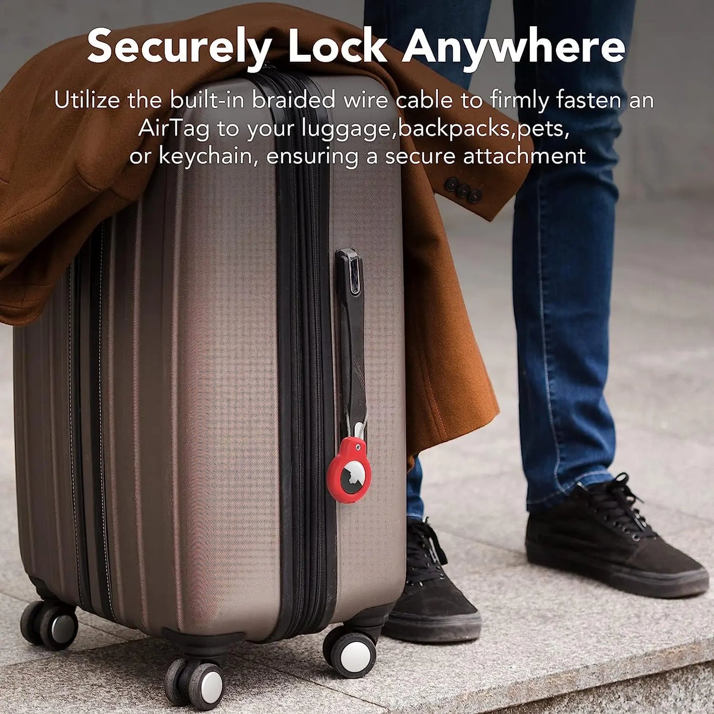 Secure Holder for Apple AirTag with Wire Cable - Keychain Lock Case, Key Ring, Luggage Tag - Compatible for Keys