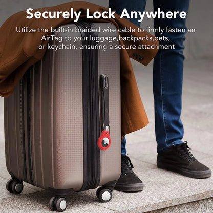 Secure Holder for Apple AirTag with Wire Cable - Keychain Lock Case, Key Ring, Luggage Tag - Compatible for Keys