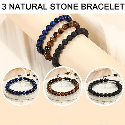Handmade 8mm Tiger Eye & Lava Rock Bracelet – Natural Stone Protection Jewelry for Men’s Gift