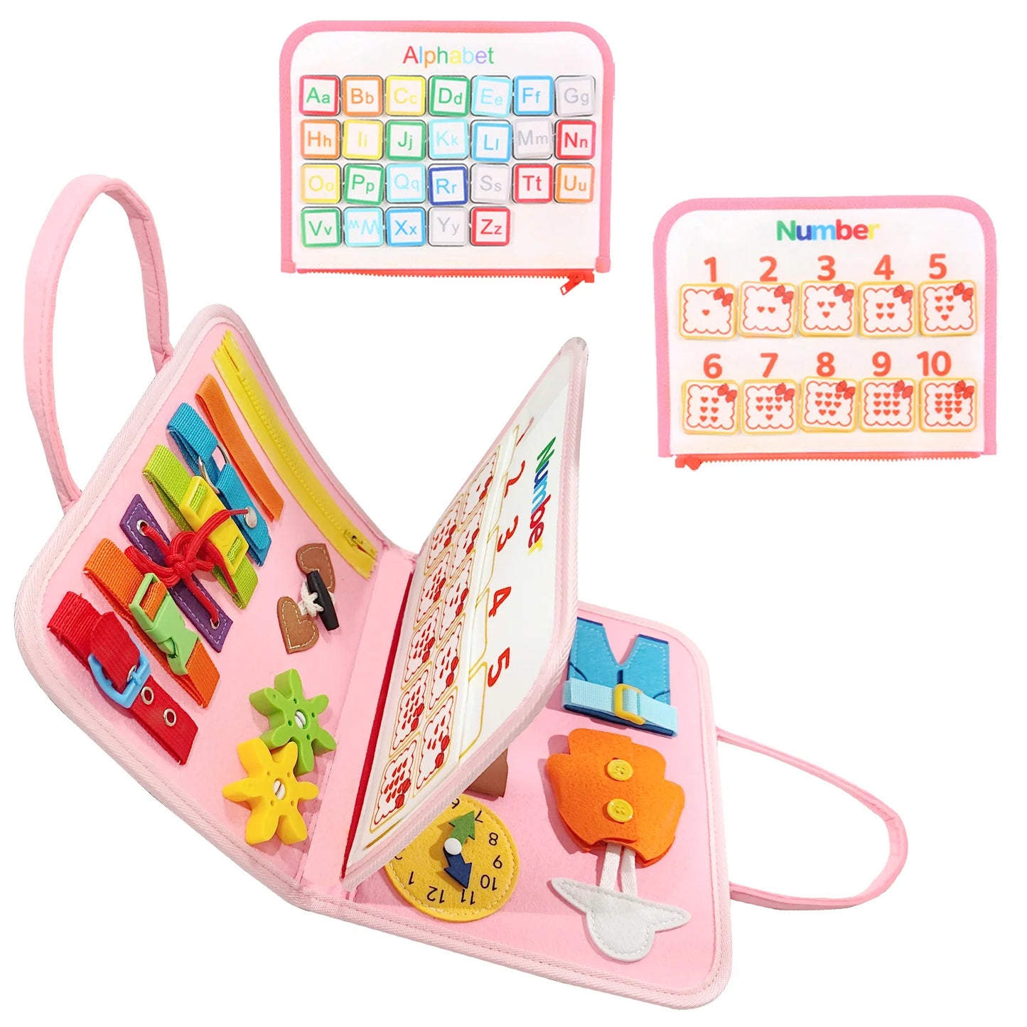 TUNJILOOL Montessori Busy Board – Early Educational Toy for Toddlers, Felt Cloth Story Book, 3D Shape & Color Match