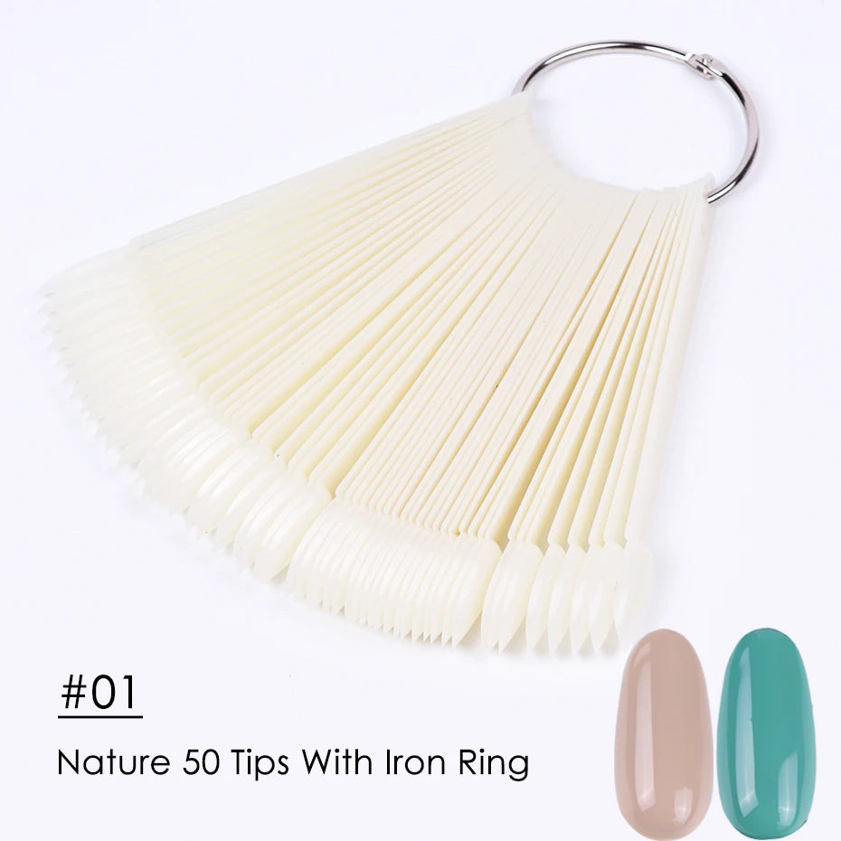 50-Piece Nail Swatch Display Tips - Clear Oval Fan Nail Polish Practice Palette