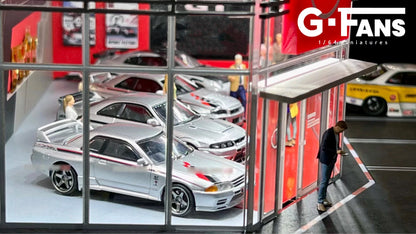 GFans 1:64 Scale Diorama Car Garage Model – LED Lighted Parking Lot DIY City Set for Collection & Display Gifts