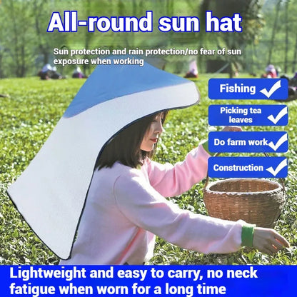 Sun & Rain Hooded Cape – Breathable UV Protection Wide Brim Hat with Neck Cover for Farming & Gardening