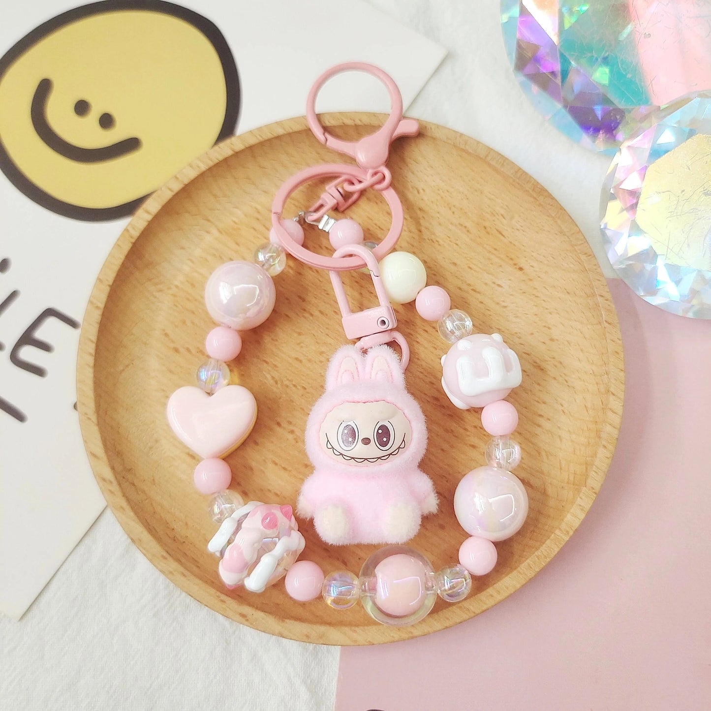 Labubu Cartoon Resin Bead Keychain – Creative Backpack Pendant DIY Gifts for Kids & Couples