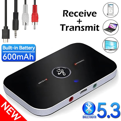 B6 2-in-1 Bluetooth 5.3 Audio Transmitter & Receiver | 3.5mm AUX RCA USB Wireless Adapter for Car, PC, TV, Headphones