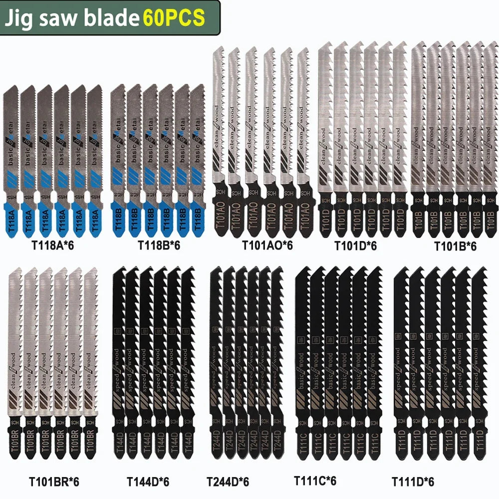 Jigsaw Blade Set T-Shank (10–100Pcs) – HCS/HSS Multi-Purpose Jig Saw Blades for Wood, Plastic & Metal Cutting Tool Accessories