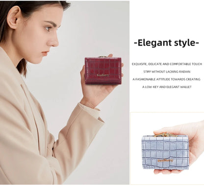 Baellerry Short Women’s Wallet — Crocodile Pattern Coin & Card Holder with Photo Slots, Hasp Purse for Girls