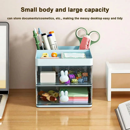 Small Desk Organizer with Drawer - Desktop Storage Box for Makeup, Pens, Business Cards, Phone & Stationery