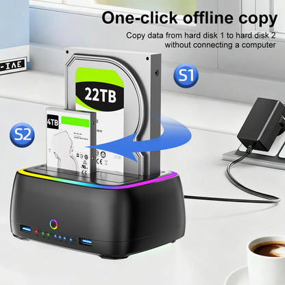 7-in-1 Dual Bay Hard Drive Docking Station USB 3.0 – 5Gbps SATA HDD/SSD Clone Enclosure for 2.5" & 3.5" Drives, TF/SD Card Reader