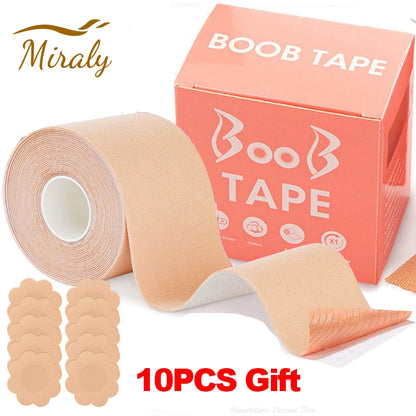 Women’s Boob Tape & Adhesive Bra Set – Invisible Push Up Breast Lift Tape with Nipple Covers & Strapless Support Pads
