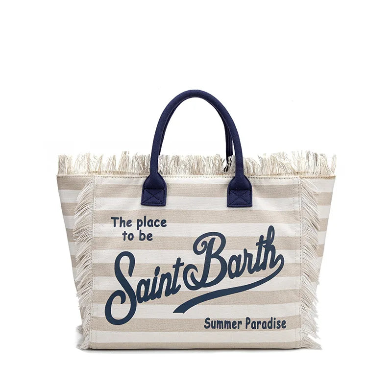 SAINT BARTH Autumn Winter Plush Towel Bag – Women’s Large Capacity Striped Casual Handbag with Tassel