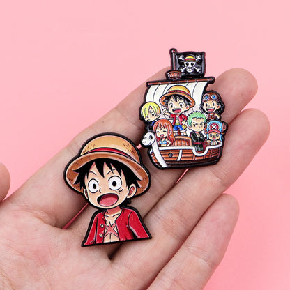 Anime Pirate Enamel Pins 4PCS Set - Cute Backpack Hat Lapel Badges for Fans & Cosplay Gifts