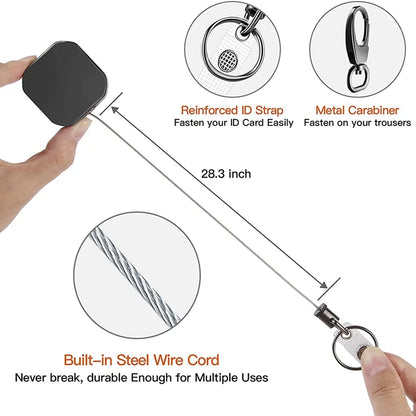 Heavy Duty Metal Retractable Carabiner Keychain: Belt Badge Reels Clip with Reinforced Steel Wire Cord - 28.3-Inch Extension