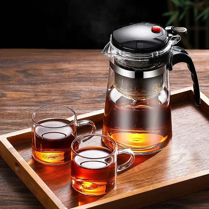 Heat-Resistant Glass Teapot with One-Click Filter – Tea & Coffee Pot, Tea Water Separation, Home Teaware Set