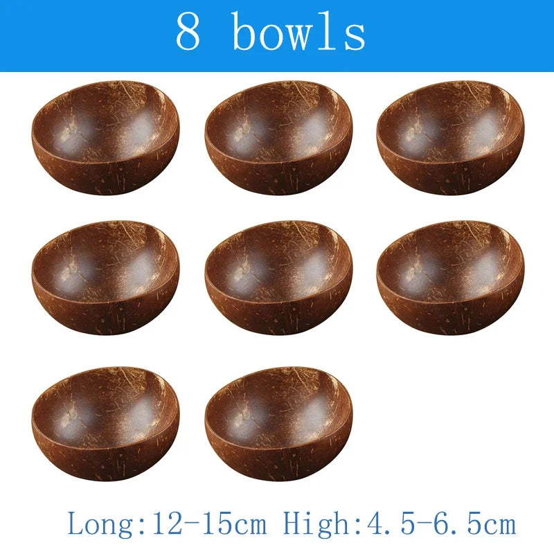 Natural Coconut Bowl with Wooden Spoon – 12–15cm Handmade Tableware for Salad, Dessert, Rice & Ramen
