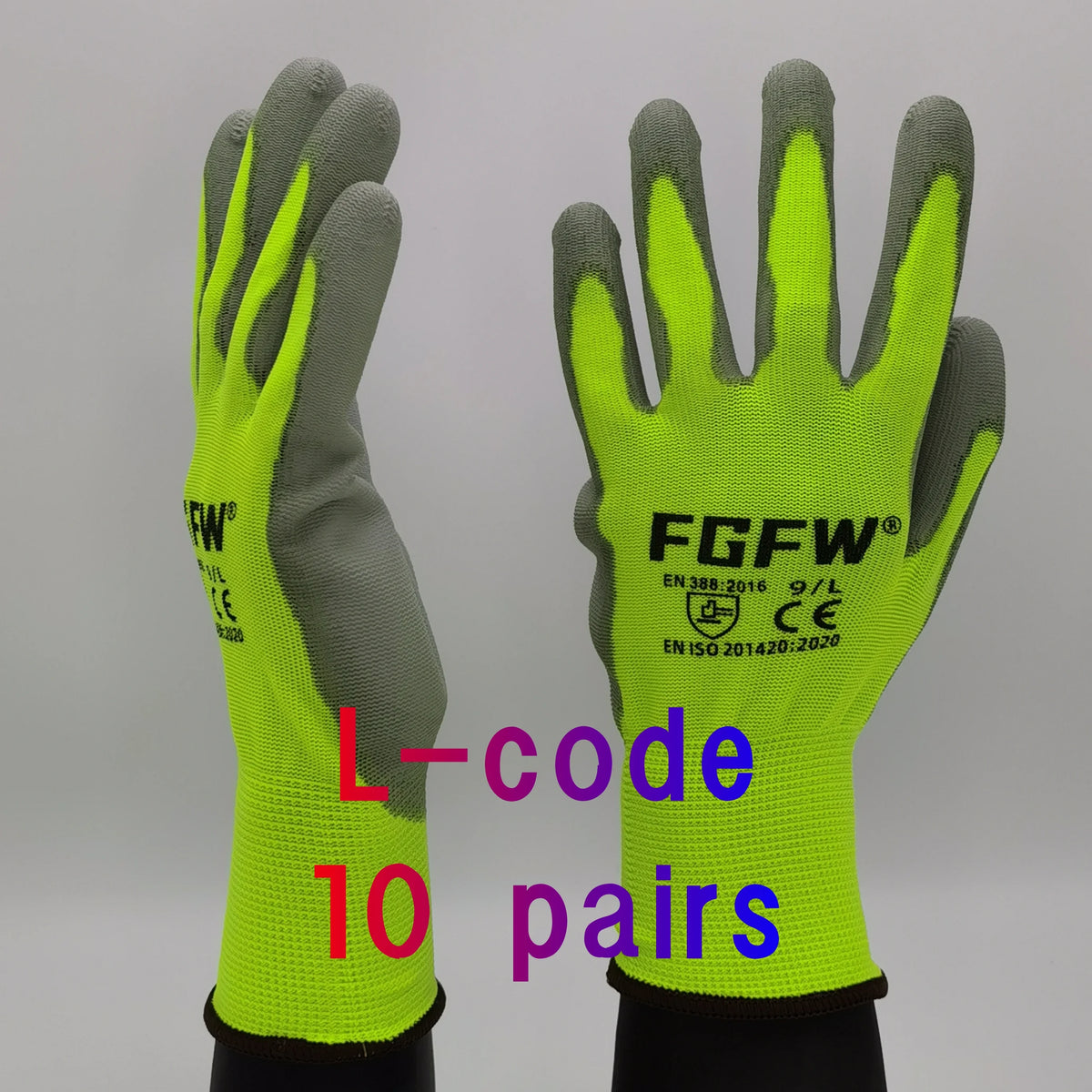 10-Pair PU Coated Work Gloves - Lightweight Durable Safety Gloves, EN 388 & ISO 20471 Certified, S–XL