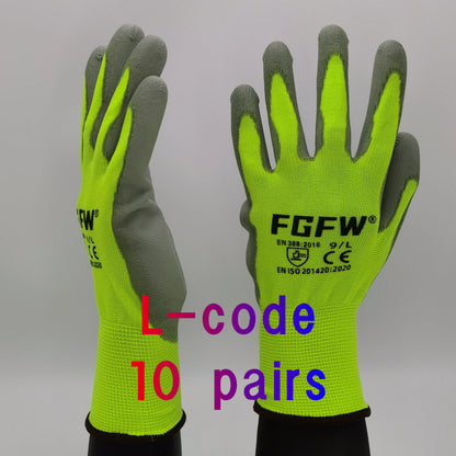 10-Pair PU Coated Work Gloves - Lightweight Durable Safety Gloves, EN 388 & ISO 20471 Certified, S–XL
