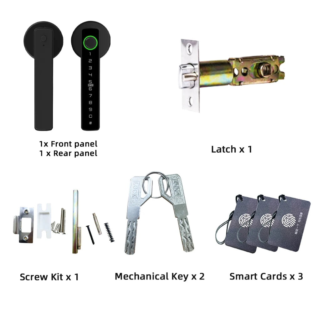 RAYKUBE Tuya BLE Fingerprint Digital Door Lock – Password, Key, IC Card & Smartlife App Unlock