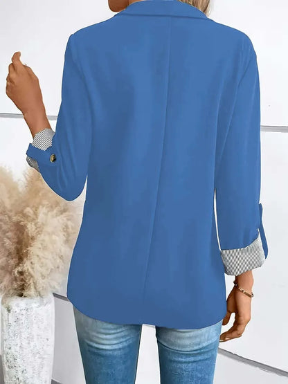 2025 Stylish Women's Casual Button-Up Suit Jacket – Slim Fit, Seven-Quarter Rolled Sleeves