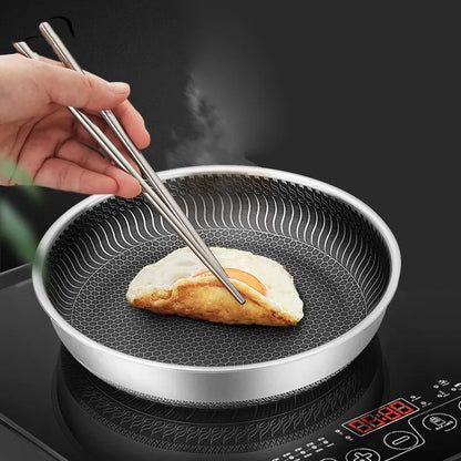 Tri-Ply 316 Stainless Steel Frying Pan – Double-Sided Honeycomb Wok Skillet for All Stoves