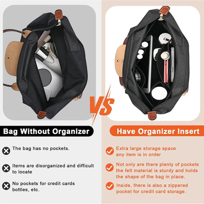 Longchamp Le Pliage S/ML Purse Organizer Insert — Custom Felt Liner with Multi-Compartment Bag Organizer
