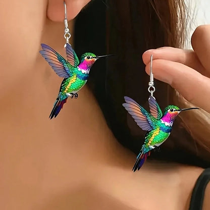 FTCY Acrylic Hummingbird Drop Earrings - Retro Colorful Bird Jewelry Gift for Women