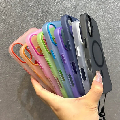 MagSafe Candy Color Lanyard Case - Matte Soft Cover with Hand Wrist Strap for iPhone 16 15 14 13 12 11 Pro Max Plus 16e